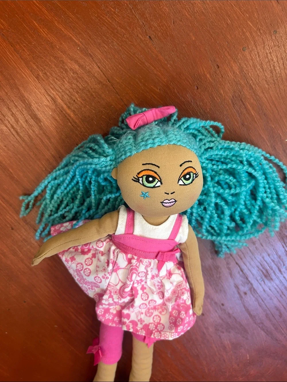 The Children's Place Teal Yarn-Haired Doll in Pink Floral Outfit